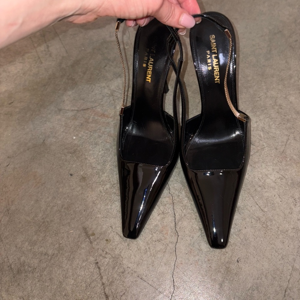 Saint Laurent Black Patent Leather Slingback Heels black 38,5 . 8,5 - Picture 2 of 13
